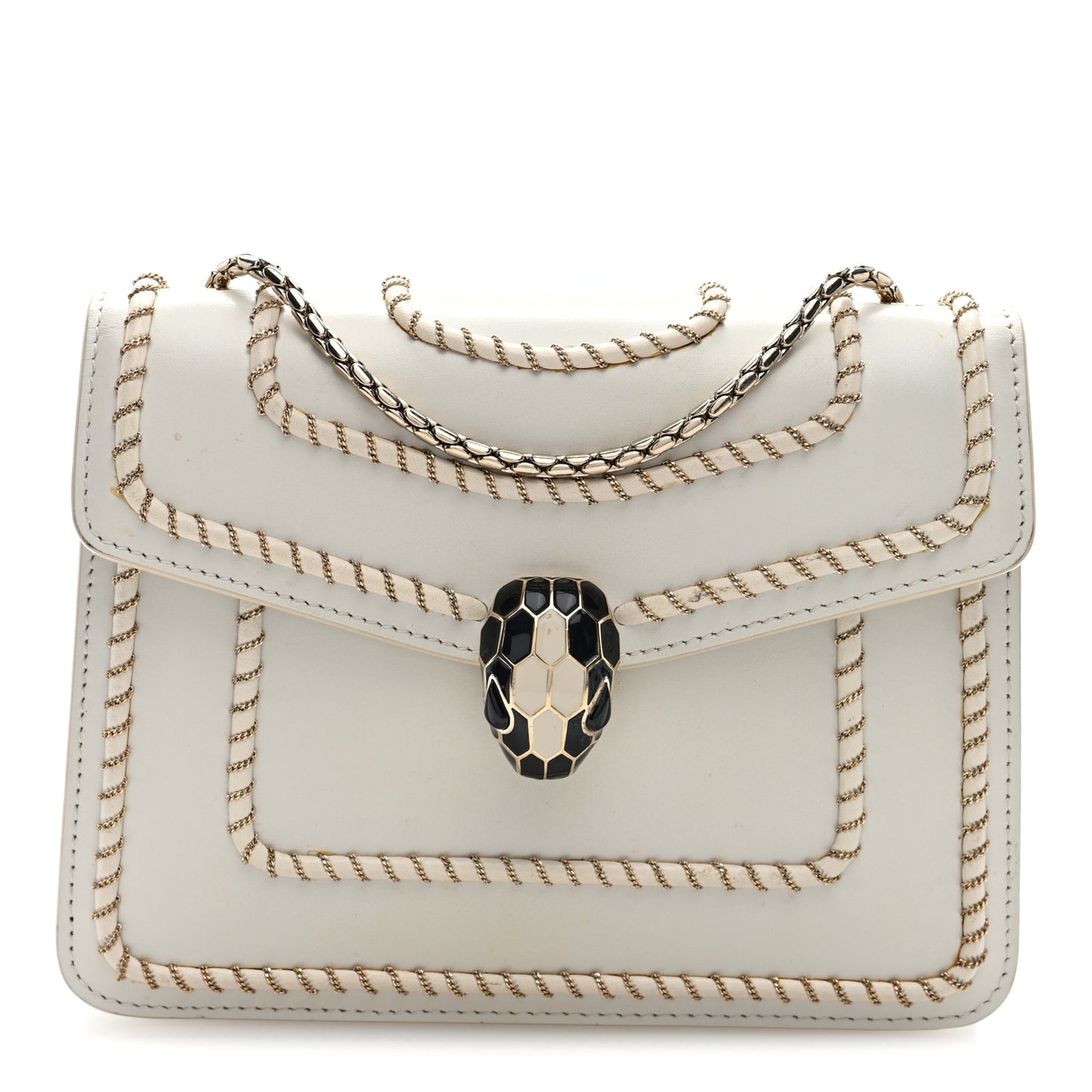 Calfskin Woven Chain Serpenti Forever Crossbody Bag White