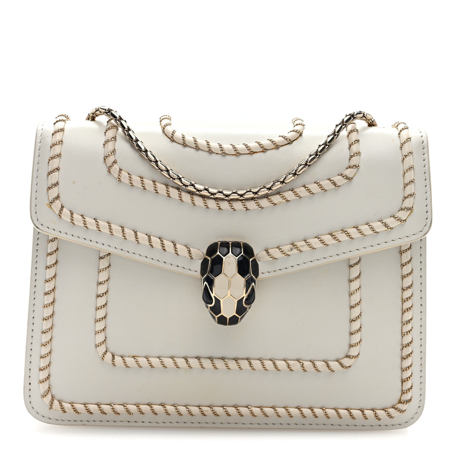 Bulgari Calfskin Woven Chain Serpenti Forever Crossbody Bag White 1 of 9