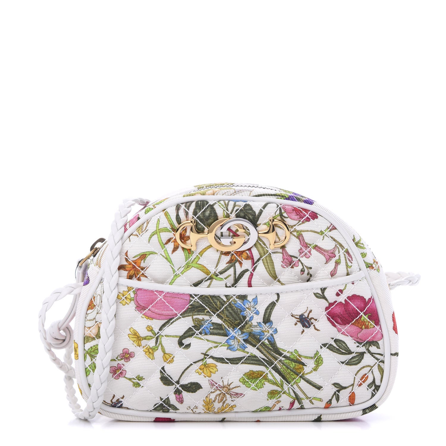 Gucci Canvas Flora Floral Trapuntata Mini Zumi Dome Shoulder Bag White 1 of 10