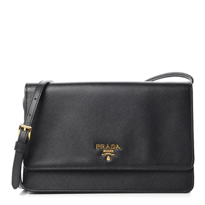 Prada Saffiano Metal Flap Wallet With Strap Black 1 of 10