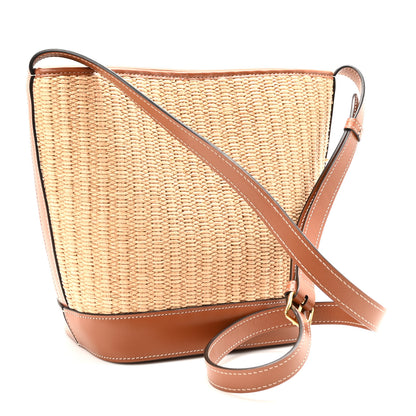 Celine Raffia Calfskin Cuir Triomphe Bucket Bag Natural Tan 3 of 11