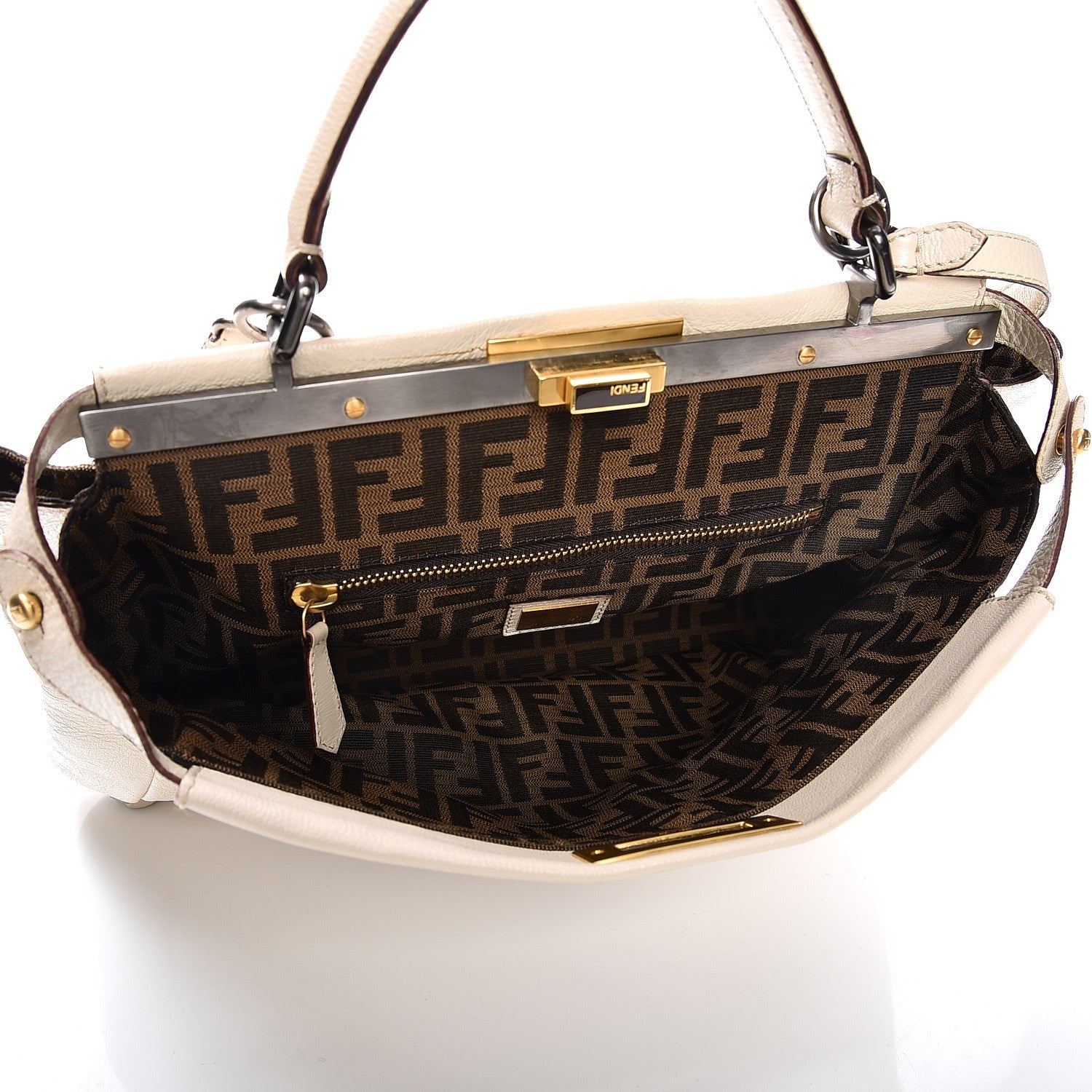 Fendi Goatskin Zucca Large Peekaboo Iconic Satchel Latte Tobacco Moro 7 of 24
