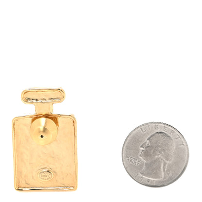 Chanel Metal Calfskin Crystal Perfume Bottle CC Brooch Gold Black 2 of 4