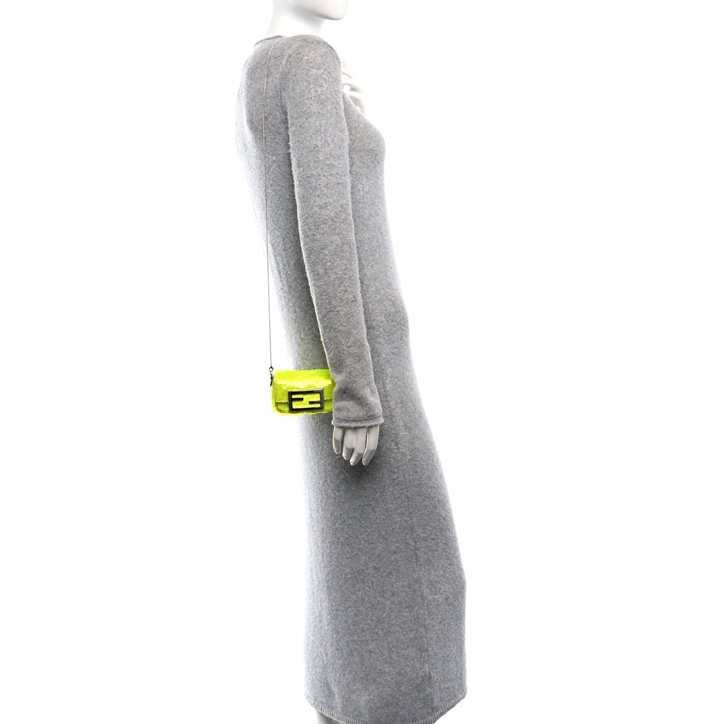 Transparent Paillettes Vitello King Nano Maxi Buckle Baguette Charm Yellow Fluo