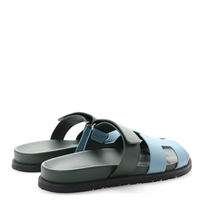 Hermes Calfskin Womens Chypre Sandals 40 Bleu Citadin Vert Bouteille 5 of 10