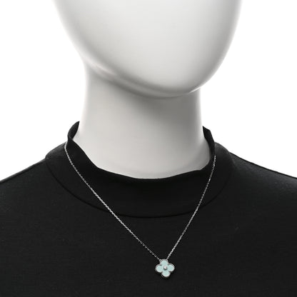 Van Cleef & Arpels 18K White Gold Diamond Celadon Green Sevres Porcelain Vintage Alhambra Pendant Necklace 2 of 6