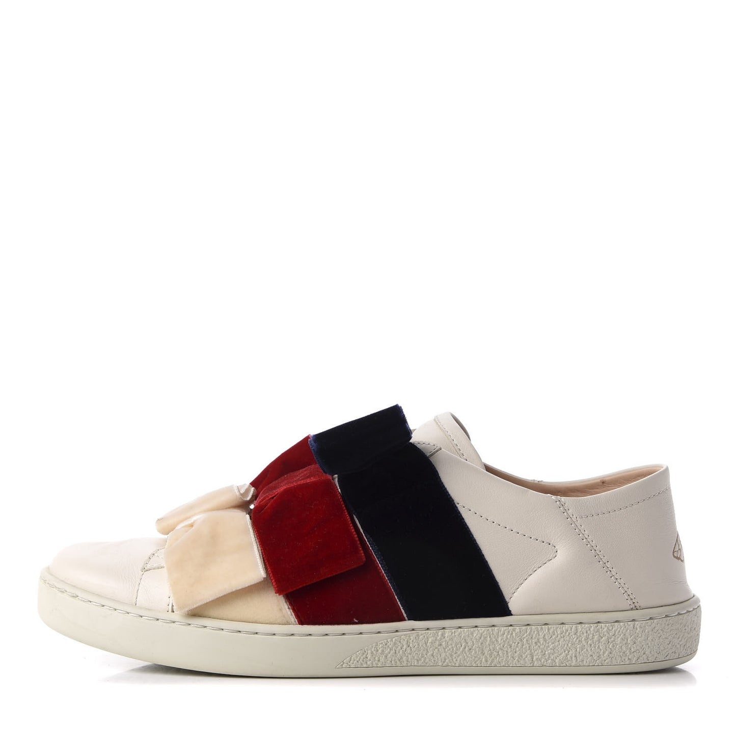 Calfskin Velvet Womens Bow Ace Sneakers 37.5 White