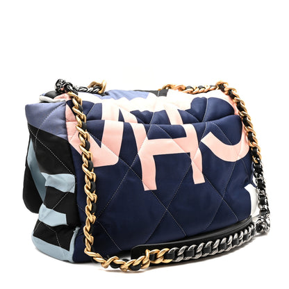 Chanel Silk Maxi Scarf Chanel 19 Flap Black Blue White 3 of 10