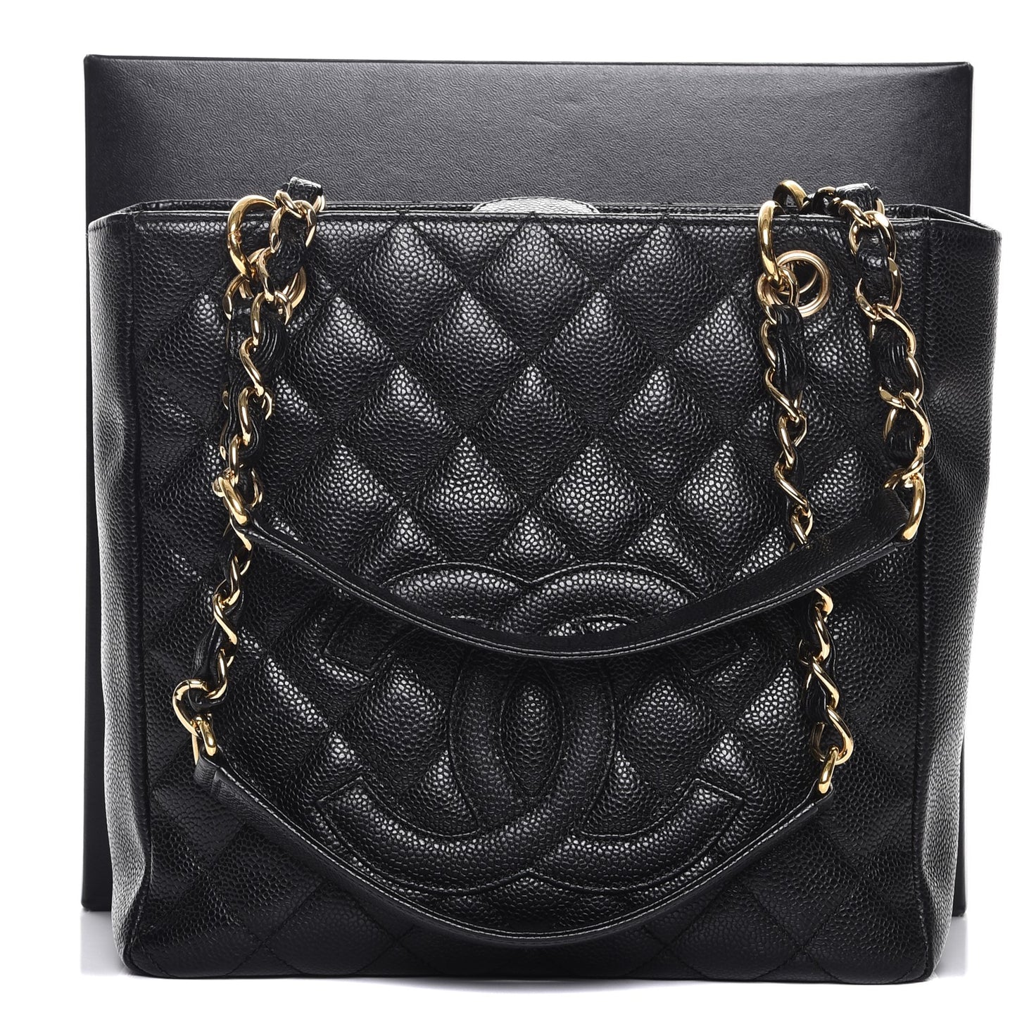 Caviar Quilted Petit Shopping Tote PST Black