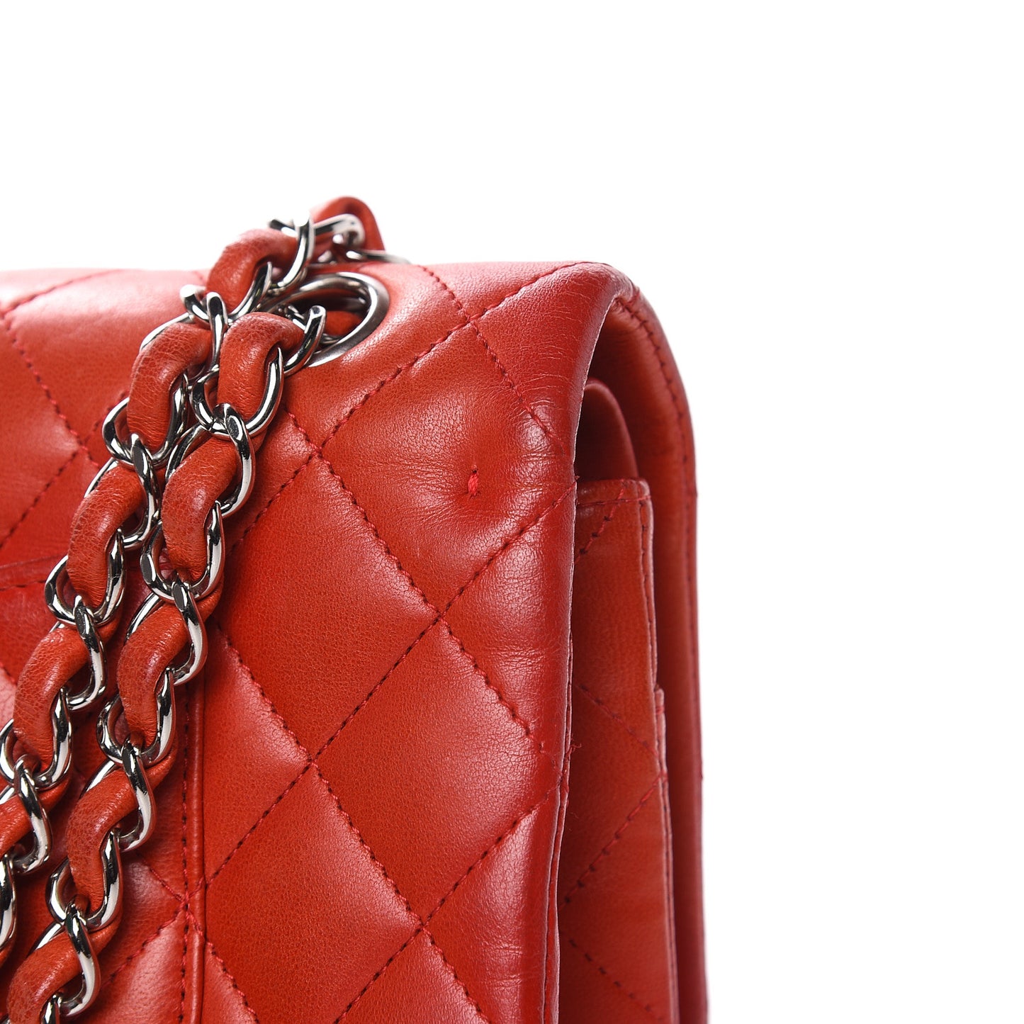 Lambskin Quilted Medium Double Flap Red