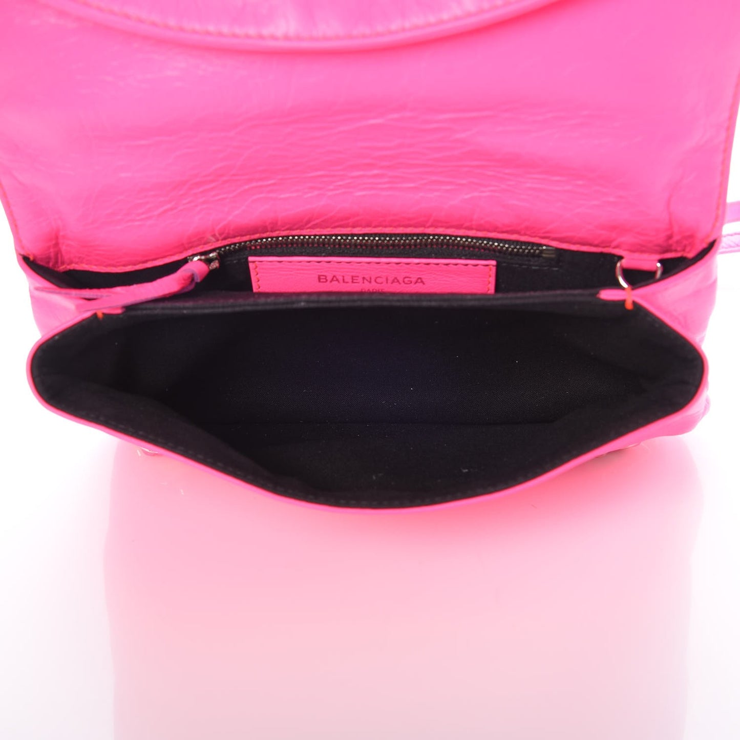 Agneau Classic Silver Hardware Mini Envelope Strap Clutch Rose Fluo