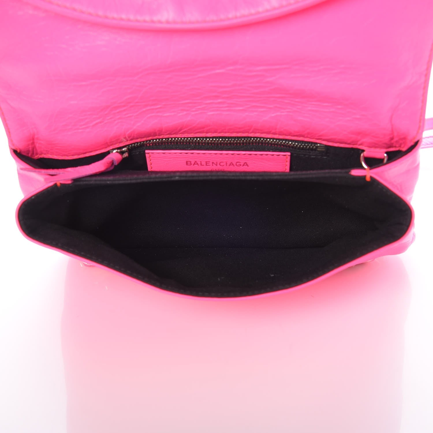 Balenciaga Agneau Classic Silver Hardware Mini Envelope Strap Clutch Rose Fluo 7 of 8