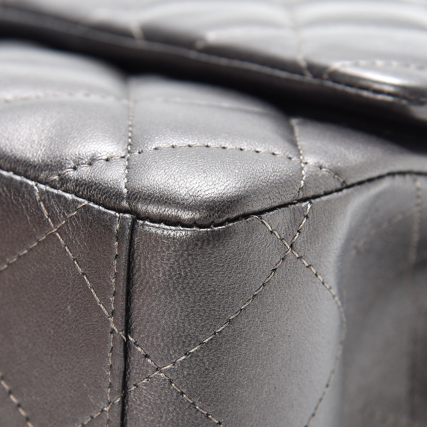 Metallic Lambskin Quilted Maxi Single Flap Dark Grey
