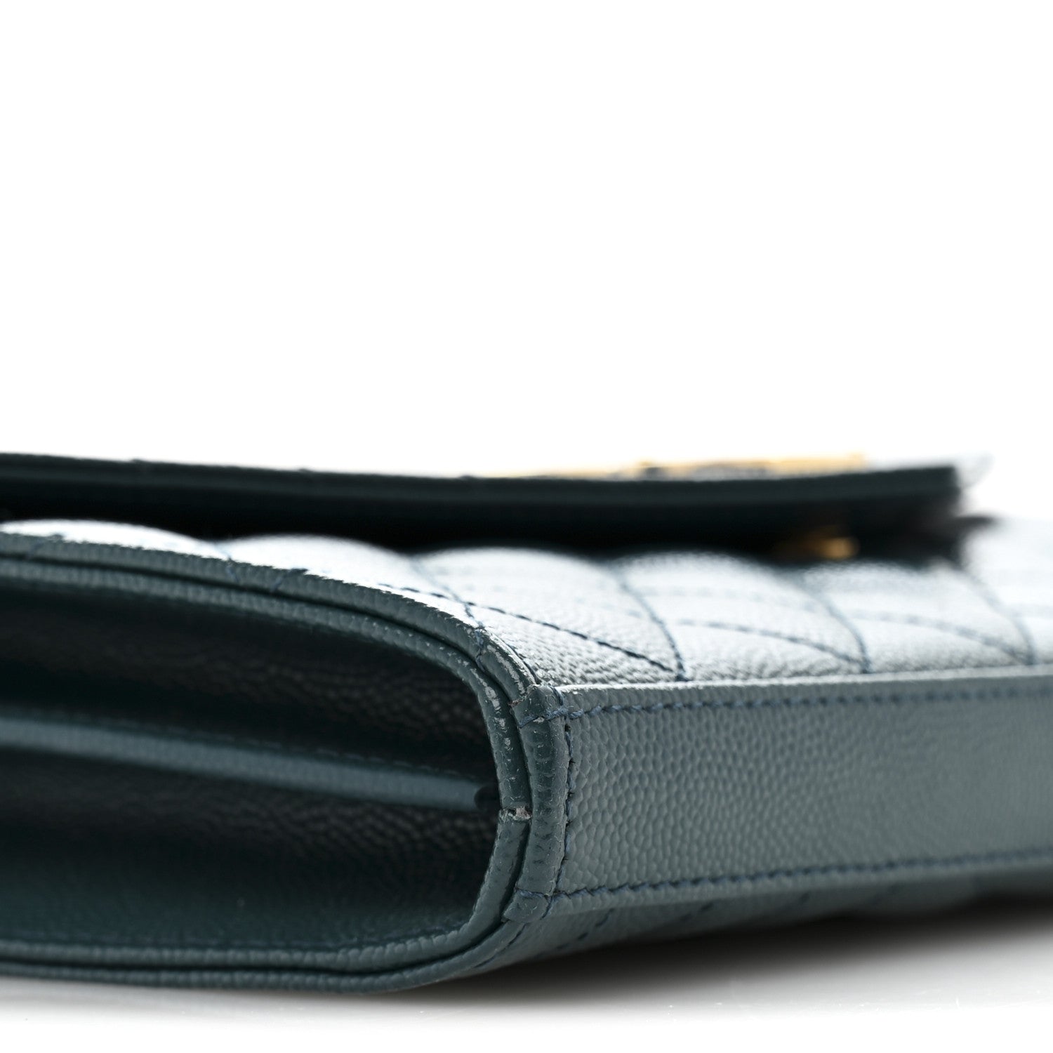 Saint Laurent Grain De Poudre Mixed Matelasse Triquilt Monogram Chain Wallet Sea Turquoise 9 of 13