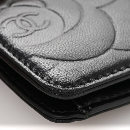 Chanel Lambskin Camellia Embossed Yen Wallet Black 11 of 13