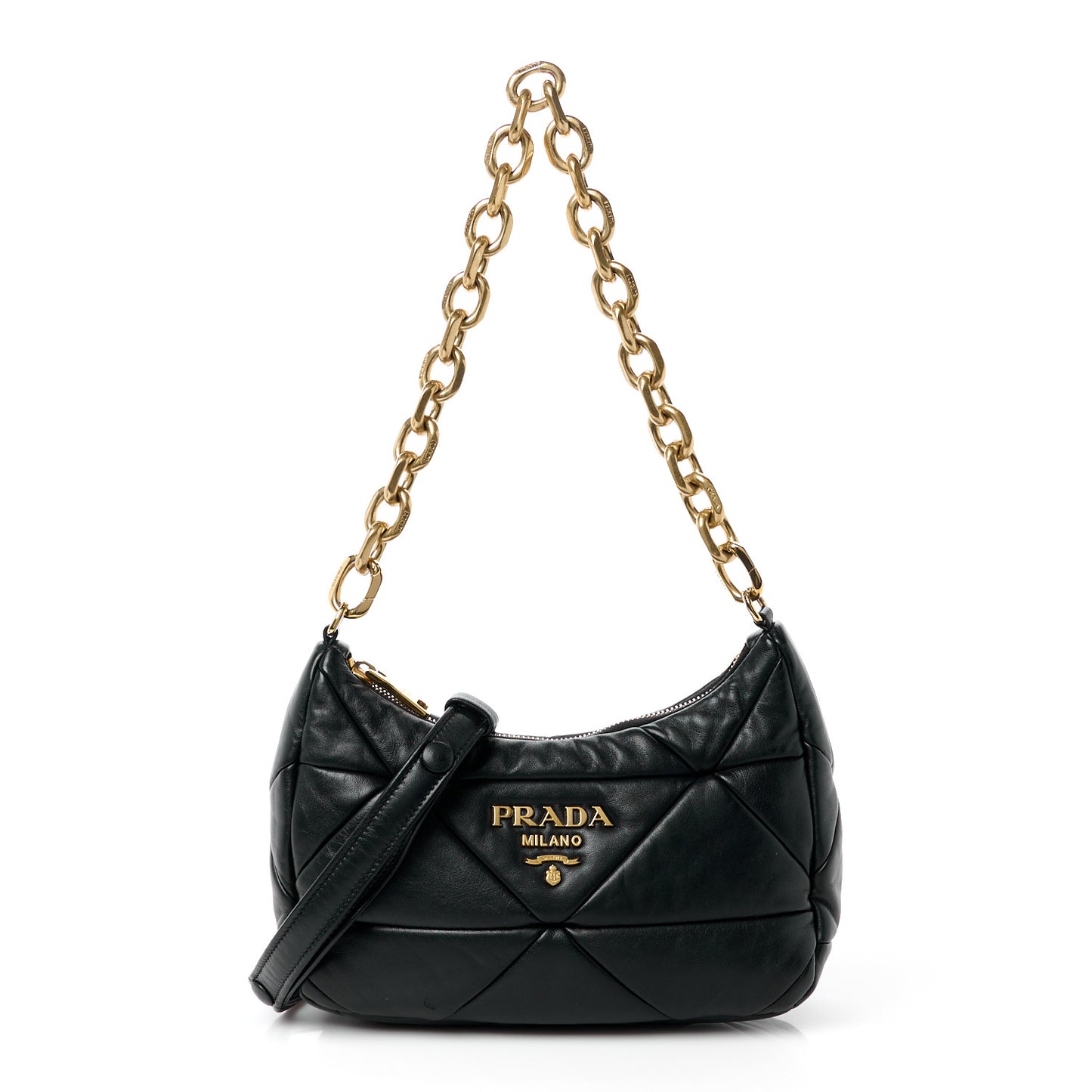 Nappa Re-Nylon Triangle Quilted Patchwork System Shoulder Bag Black