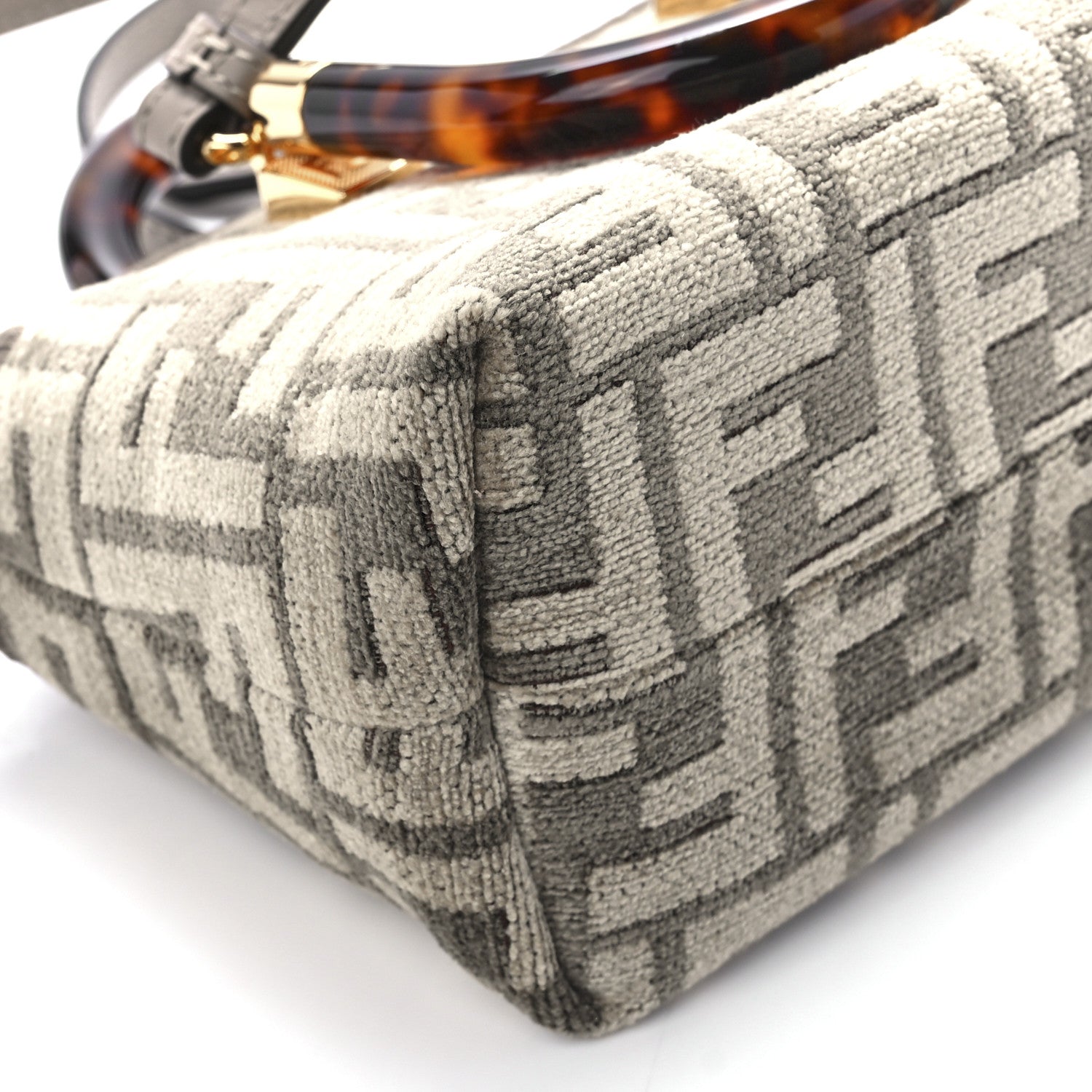 Fendi Chenille Vitello King Plexiglass FF Mini By The Way Top Handle Boston Bag Tortora Nuvola 11 of 12