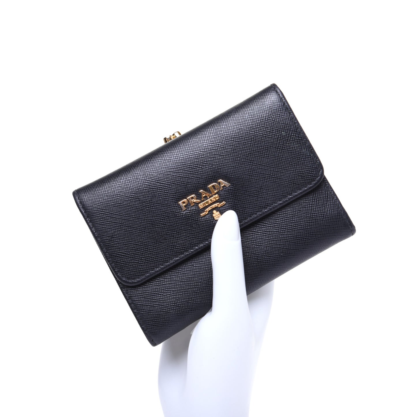 Saffiano Metal Flap Compact Wallet Black