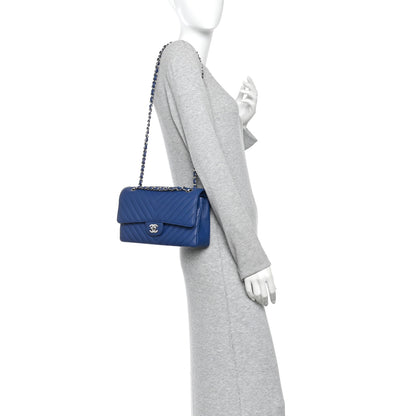 Chanel Caviar Chevron Quilted Medium Double Flap Blue 2 of 10