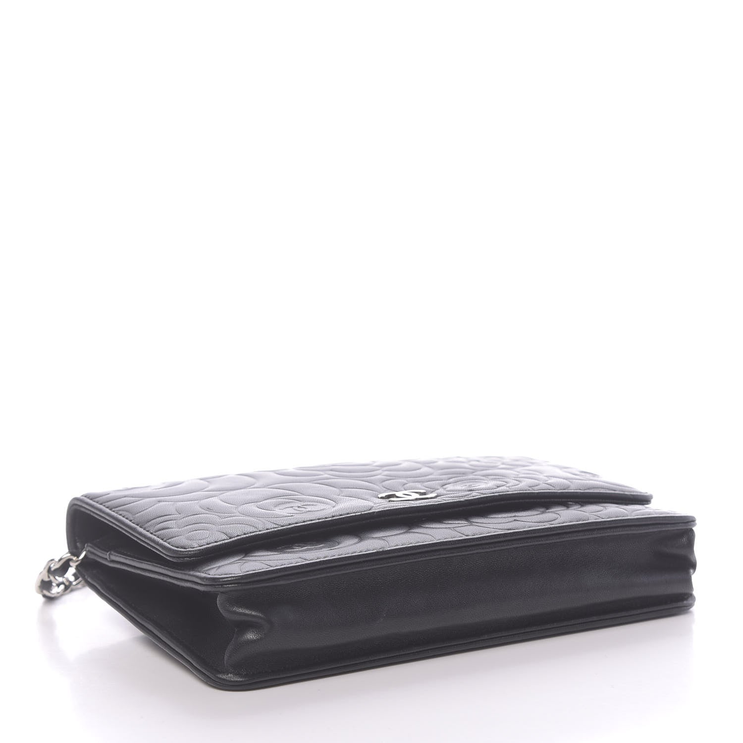 Chanel Lambskin Camellia Embossed Wallet on Chain WOC Black 4 of 12