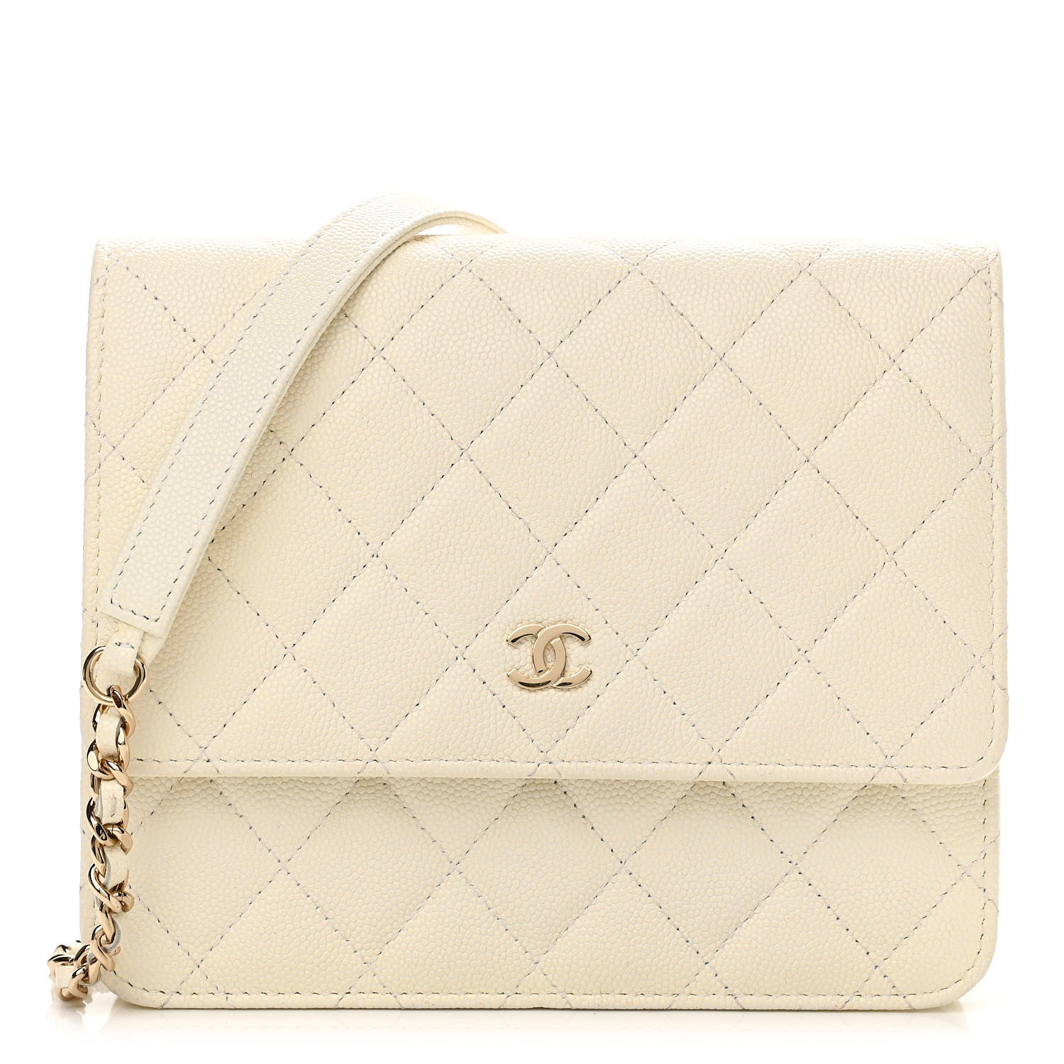Chanel Caviar Quilted Square Wallet On Chain WOC White 1 of 11