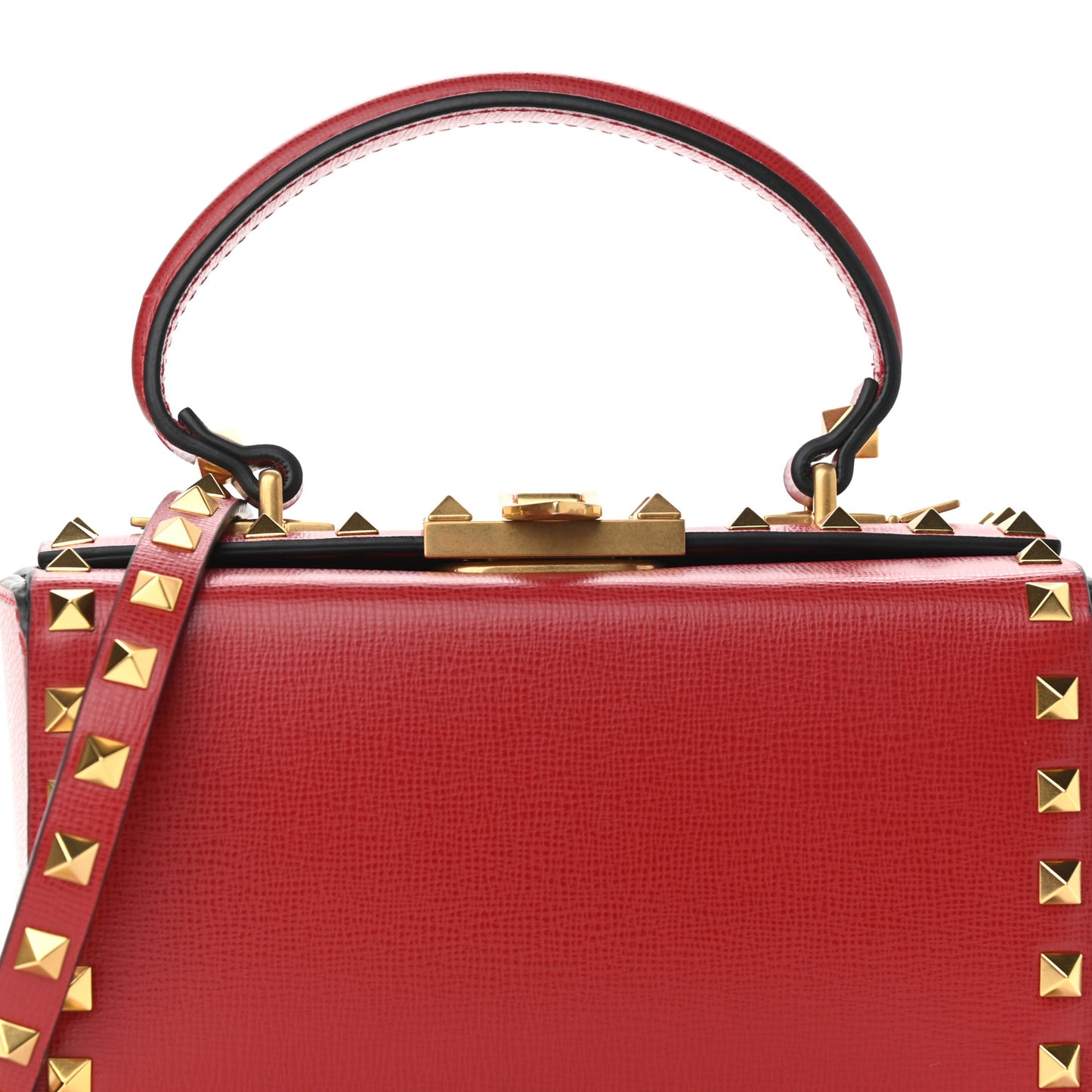 Grainy Calfskin Rockstud Alcove Box Top-Handle Bag Rouge Pur