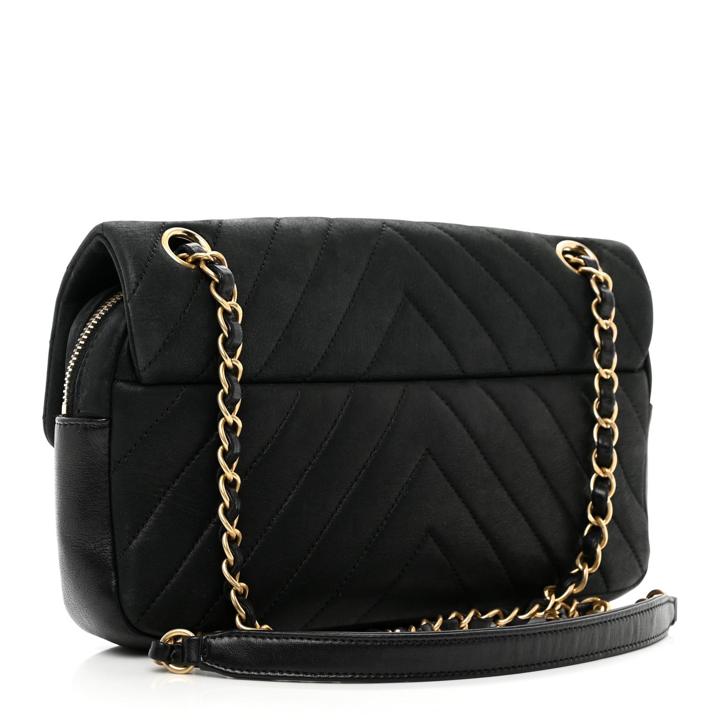 Suede Lambskin Chevron Quilted Flap Black