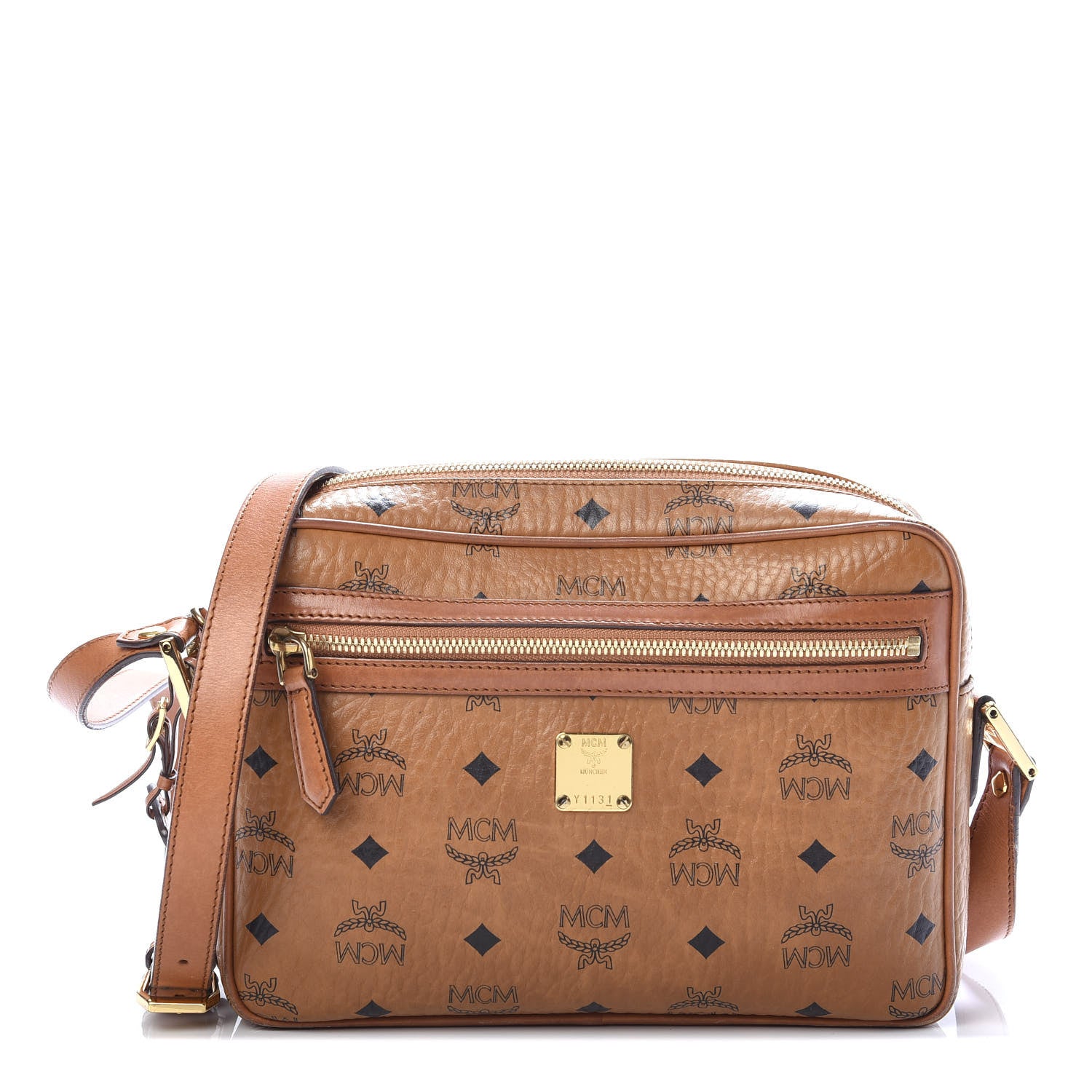 MCM Visetos Medium Heritage Line Camera Crossbody Bag Cognac 1 of 13