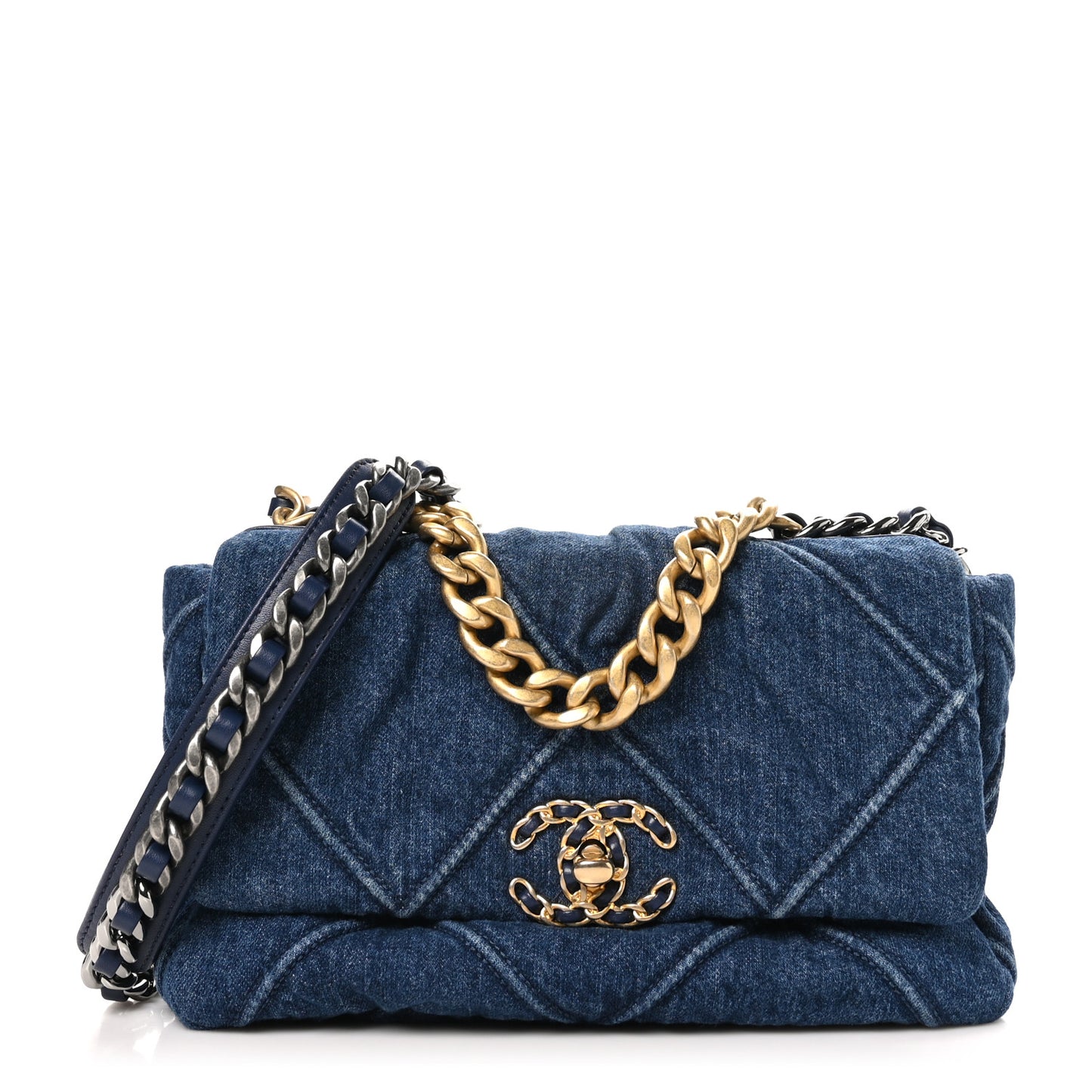 Denim Quilted Medium Chanel 19 Flap Blue
