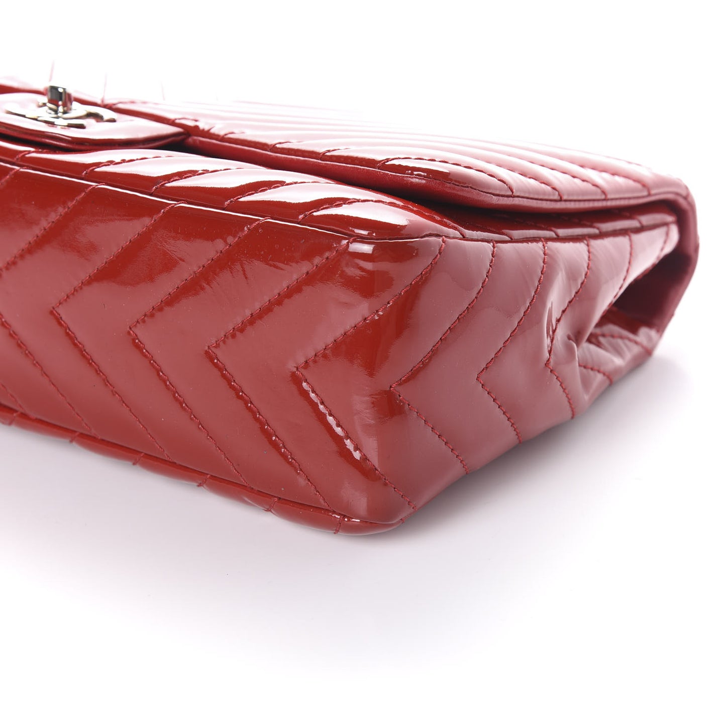 Patent Chevron Quilted Jumbo Single Flap Red