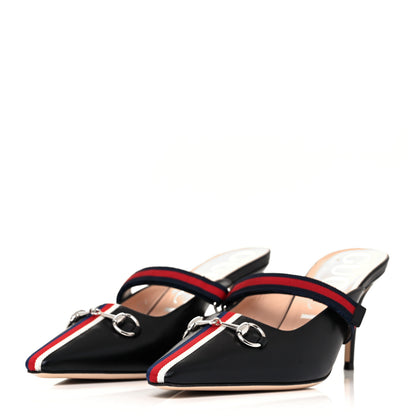 Gucci Malaga Kid Sylvie Web Cross Strap Mid-Heel Slides 39 Black 3 of 8