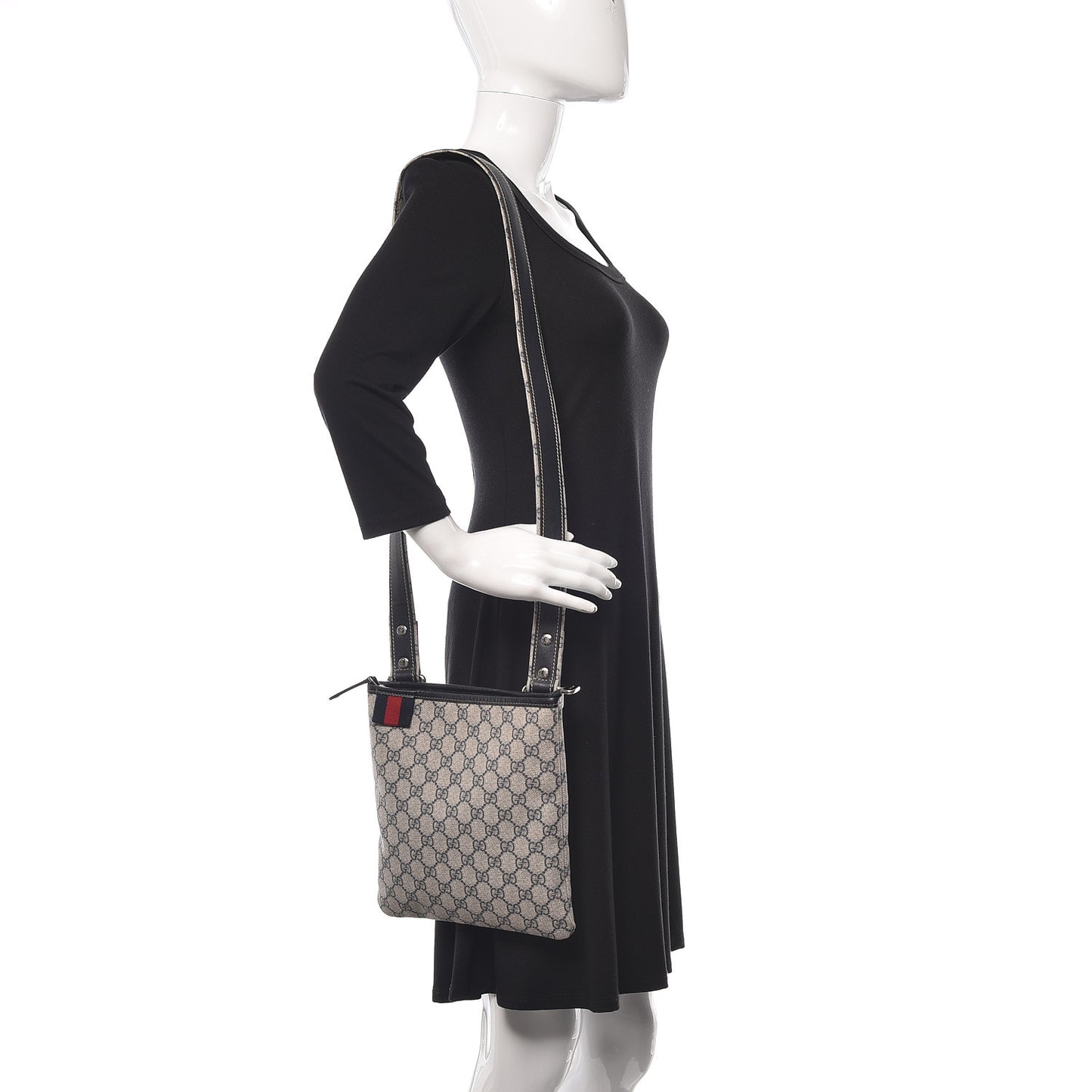 GG Plus Monogram Signature Web Loop Messenger Blue