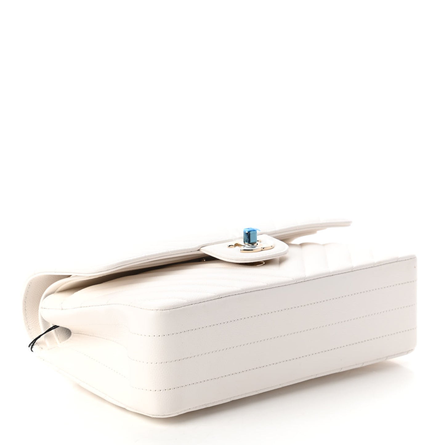 Caviar Chevron Quilted Small Double Flap White