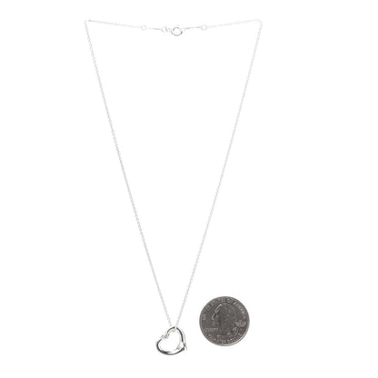 Tiffany Sterling Silver Diamond 16mm Elsa Peretti Open Heart Pendant Necklace 3 of 9