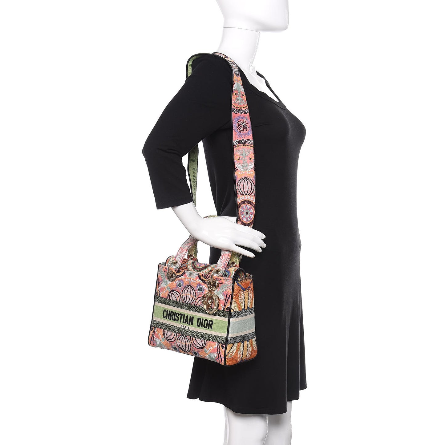 Canvas Embroidered Cannage Medium Lady Dior