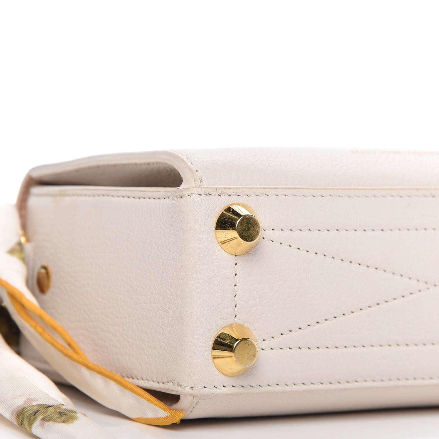 Silky Amish Grain Calfskin Scarf Box Shoulder Bag 19 Off White
