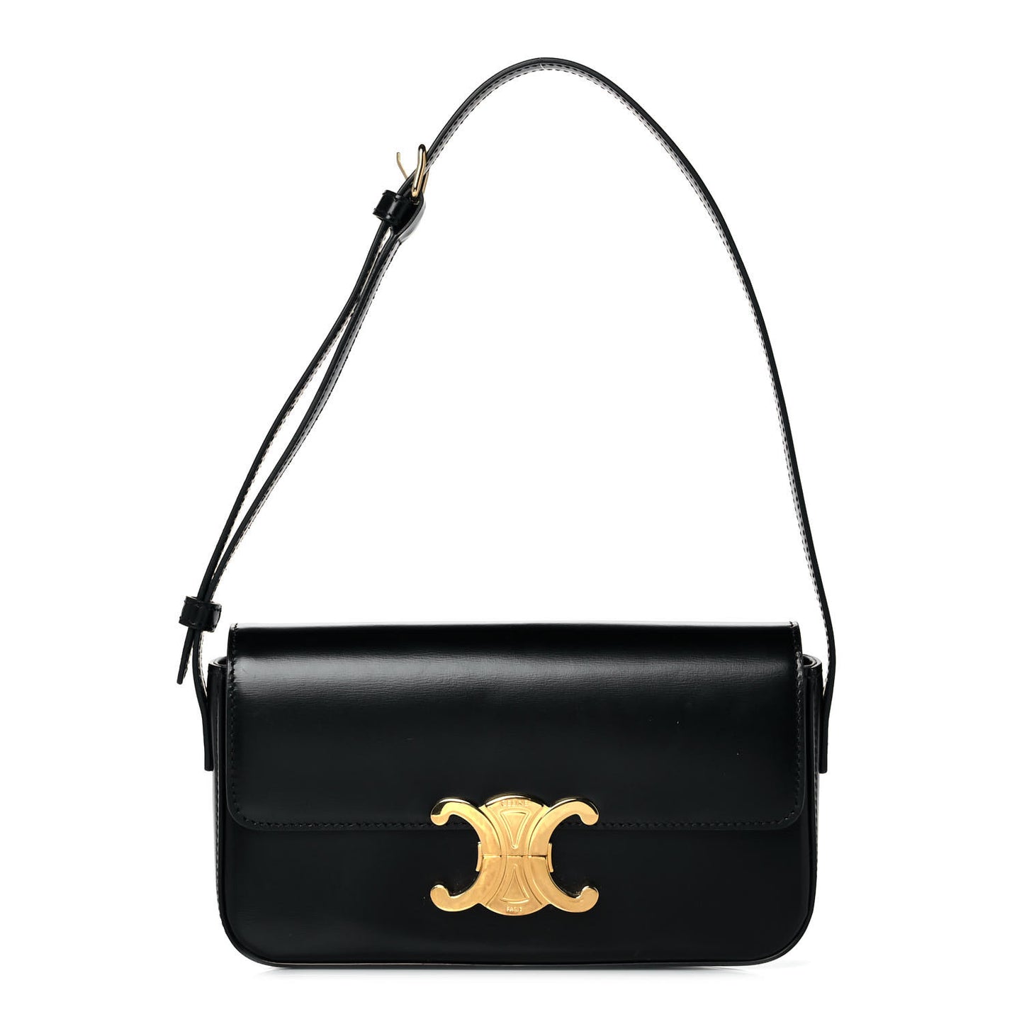 Shiny Calfskin Triomphe Shoulder Bag Black