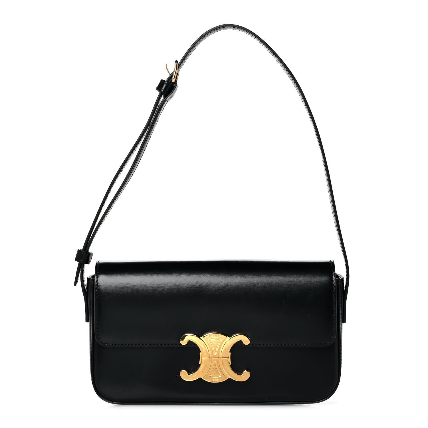 Celine Shiny Calfskin Triomphe Shoulder Bag Black 1 of 10