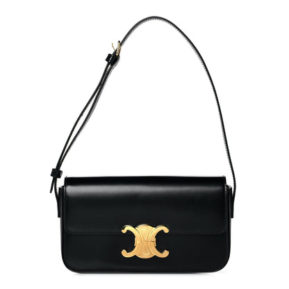 Celine Shiny Calfskin Triomphe Shoulder Bag Black 1 of 10