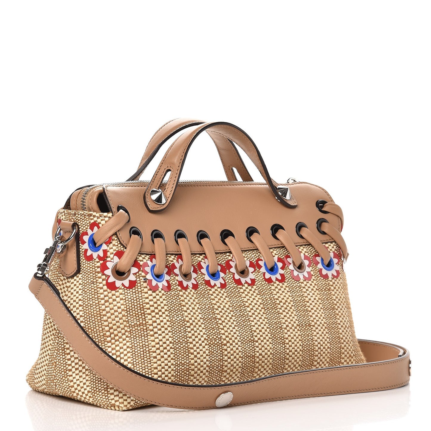 Paglia Vitello Dolce Flowerland Lace Up Striped Medium By The Way Boston Bag Natural Cuoio Multicolor