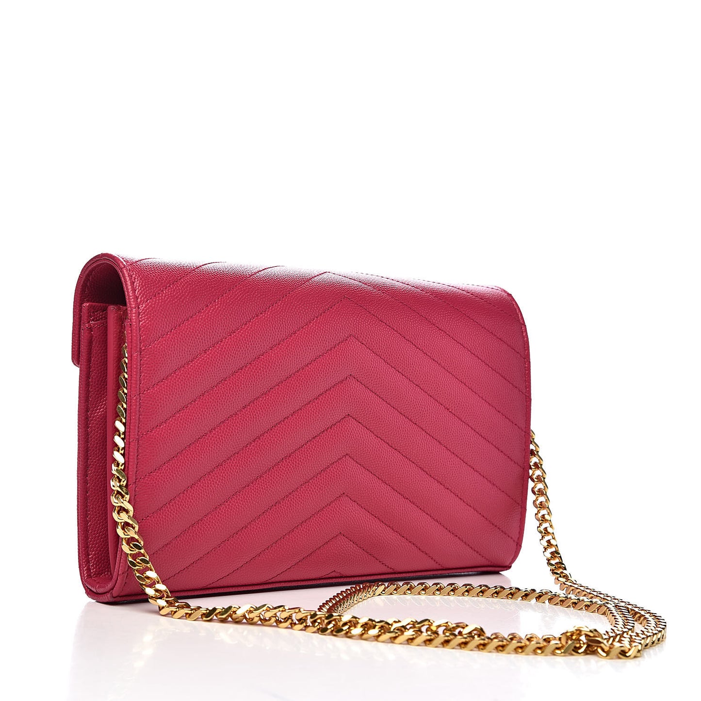 Grain De Poudre Matelasse Chevron Monogram Chain Wallet Fresh Fuchsia