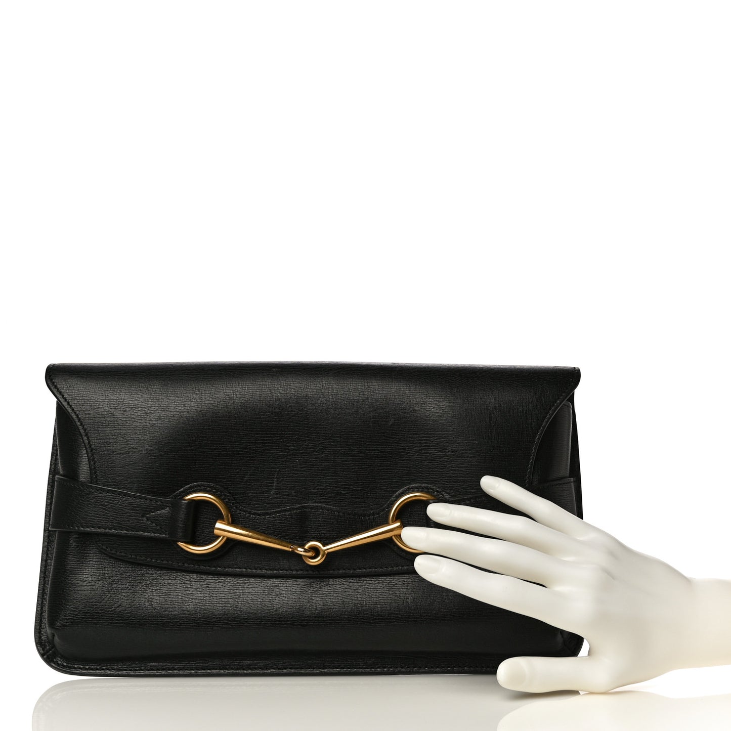 Calfskin Large Bright Bit Clutch Black