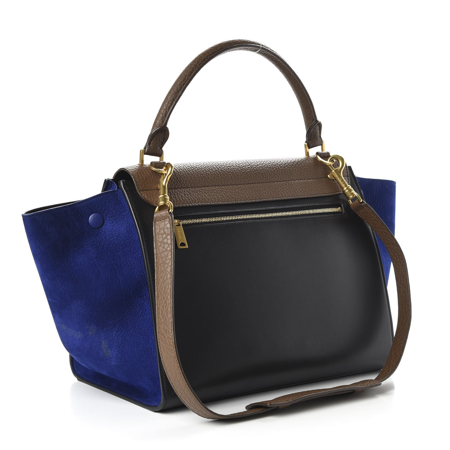 Drummed Calfskin Suede Medium Tri-color Trapeze Indigo