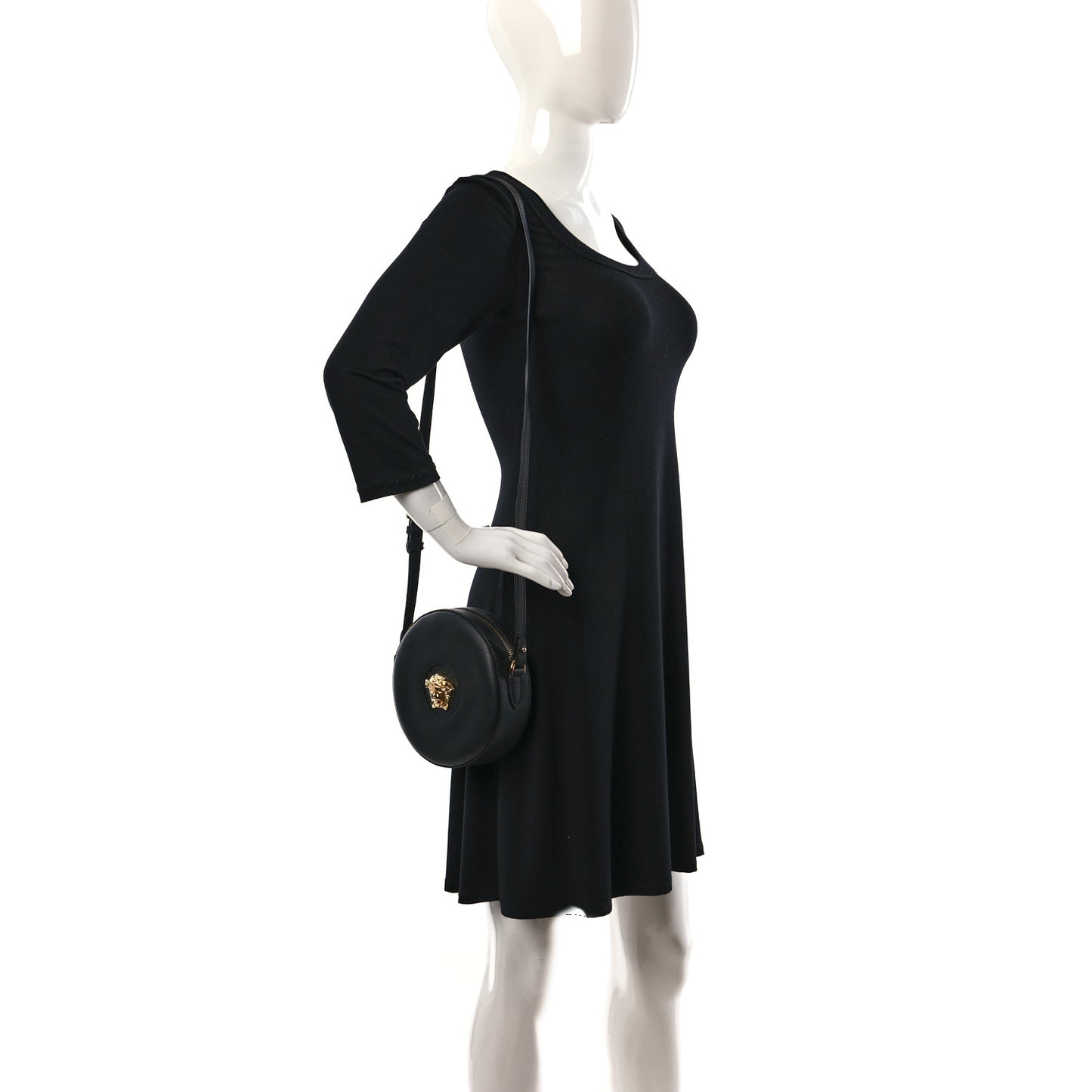 Calfskin La Medusa Round Camera Bag Black