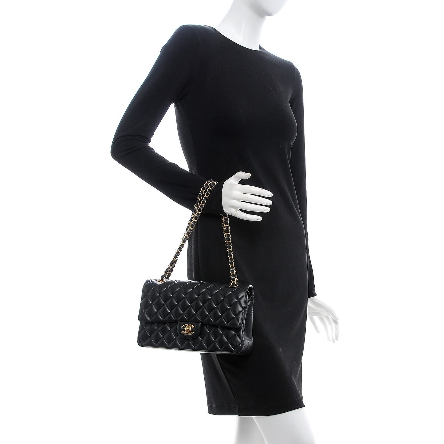 Lambskin Quilted Medium Double Flap Black