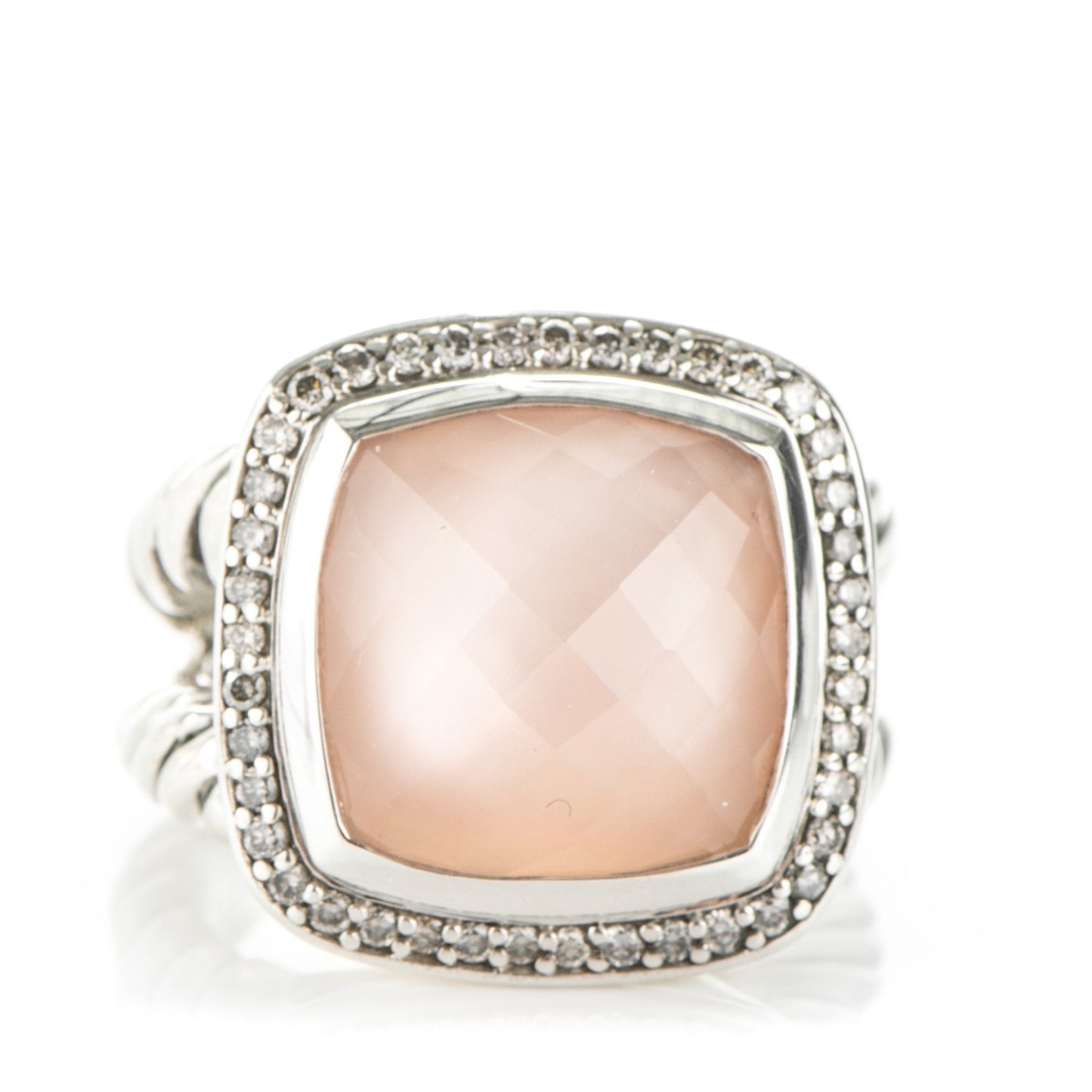 Sterling Silver Diamond Rose Quartz 14mm Albion Ring 53 6.5