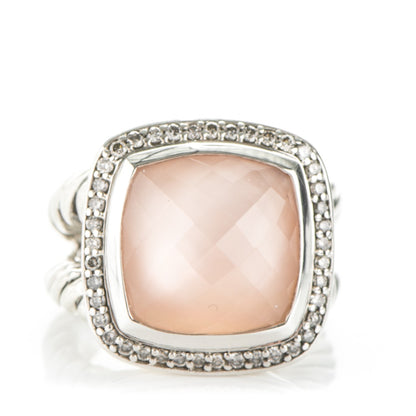 David Yurman Sterling Silver Diamond Rose Quartz 14mm Albion Ring 53 6.5 1 of 4