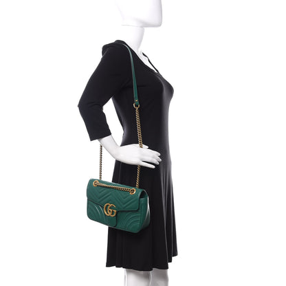 Gucci Calfskin Matelasse Small GG Marmont Shoulder Bag Emerald Green 2 of 11