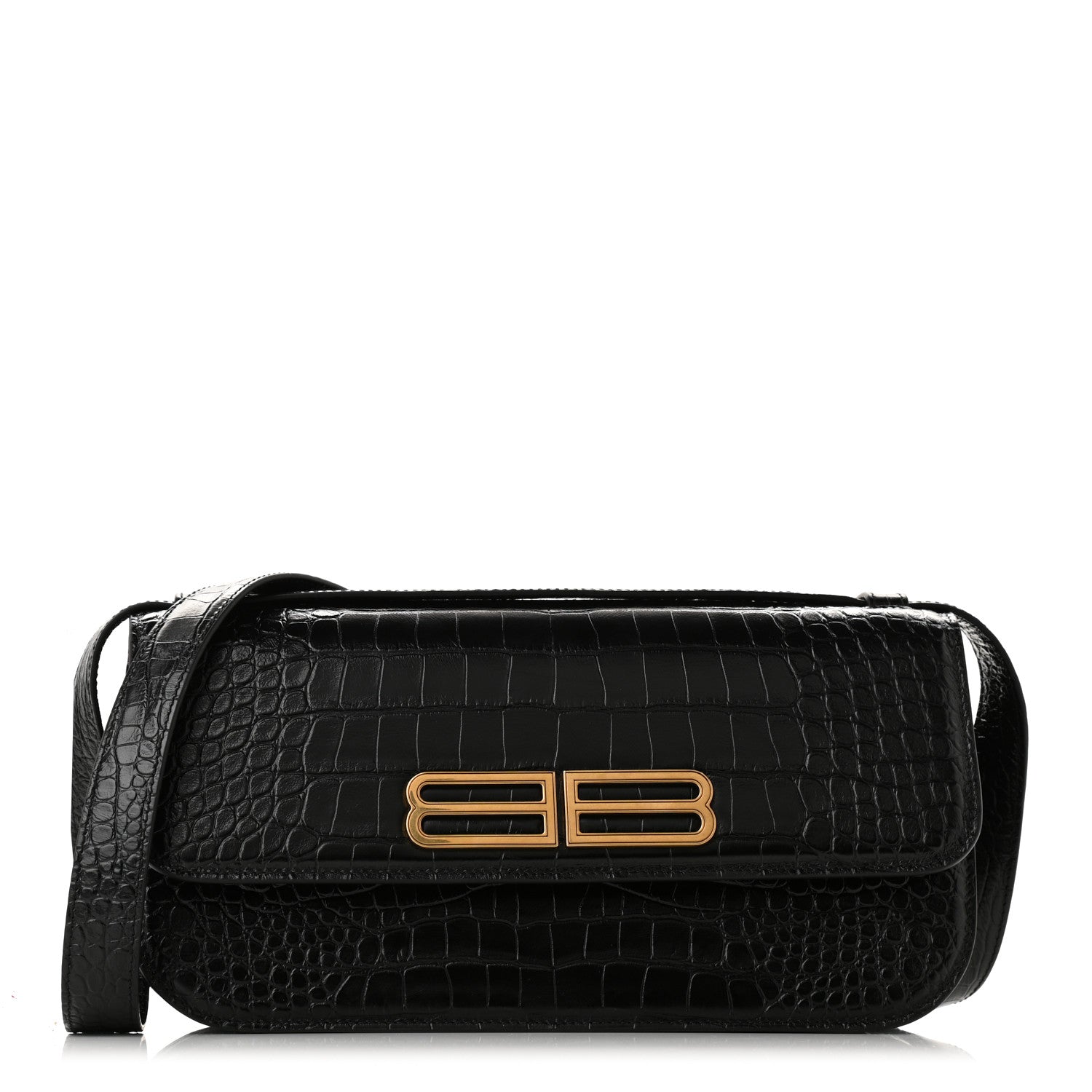 Balenciaga Extra Supple Calfskin Crocodile Embossed Medium Gossip Bag Black 1 of 8