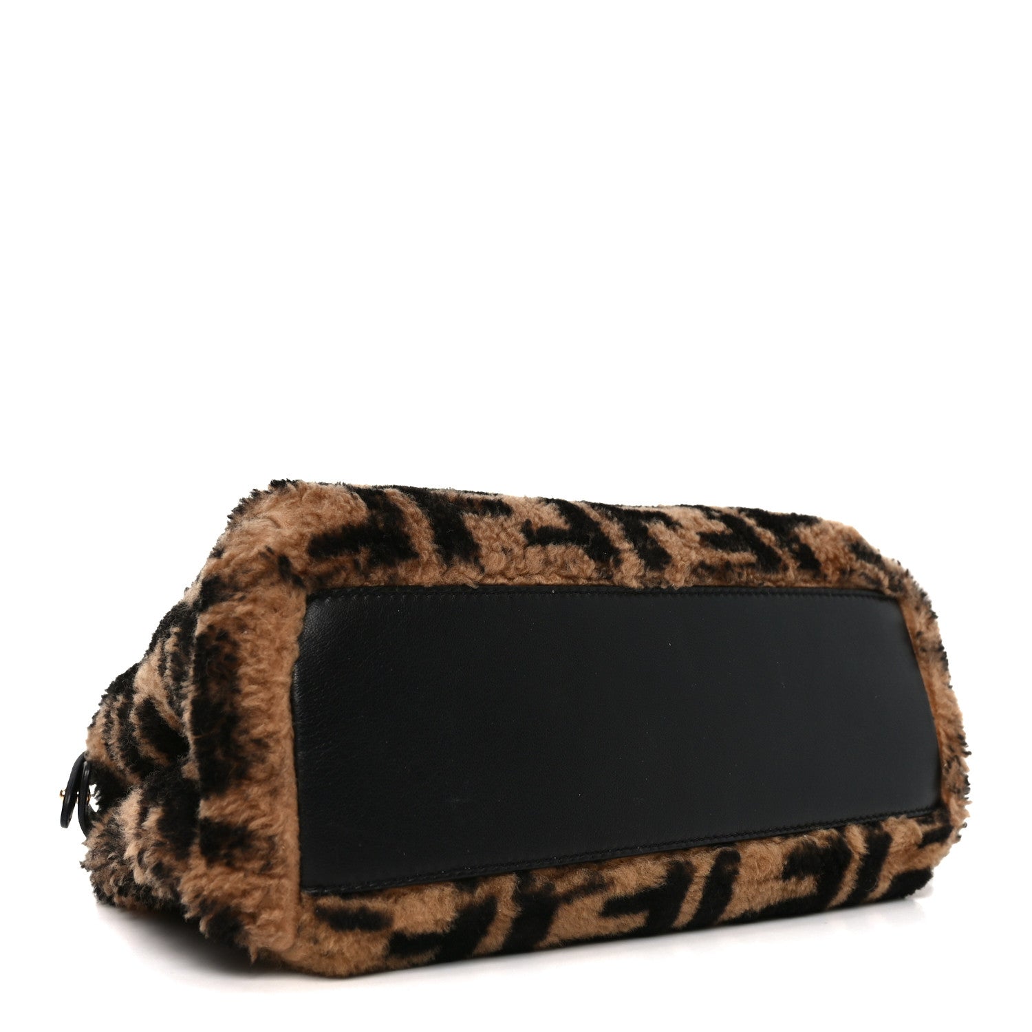 Fendi Shearling Nappa Macro FF 1974 Mini Peekaboo Iconic Satchel Tobacco Black 4 of 8